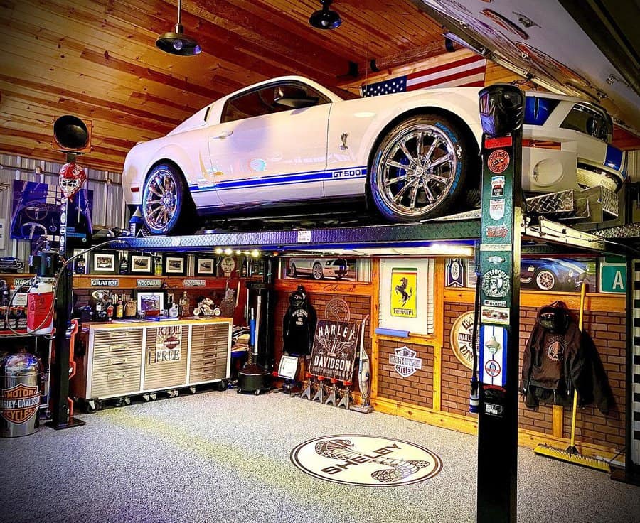 Car-themed garage man cave 