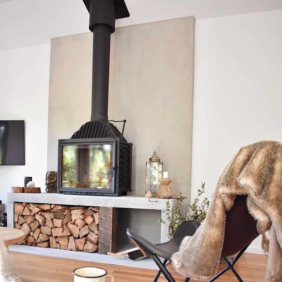 modern fireplace with shelving 