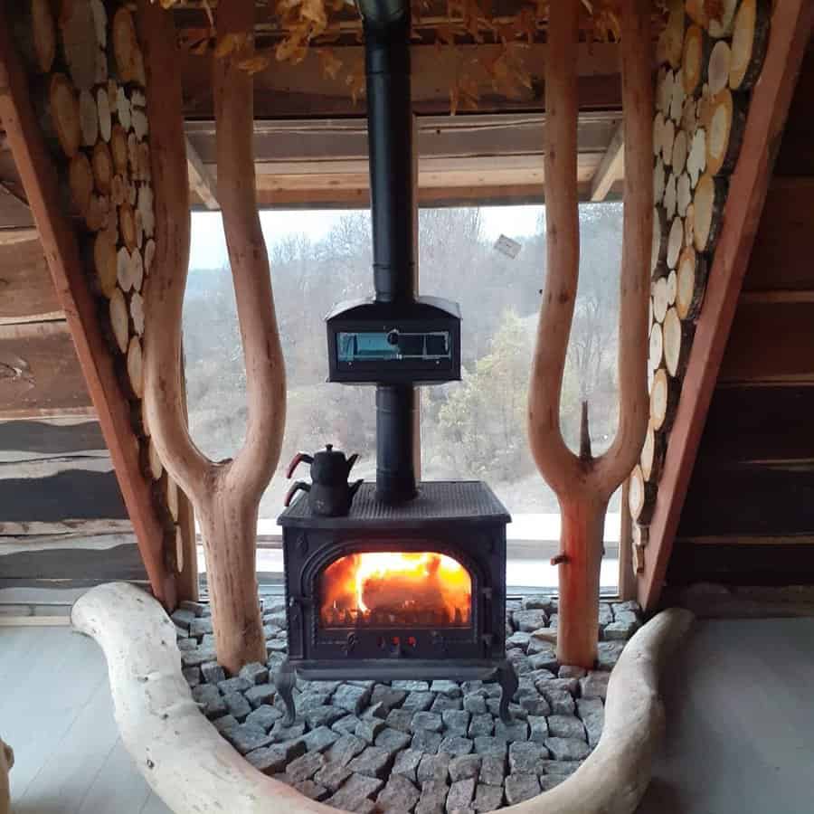 cobblestone fireplace hearth