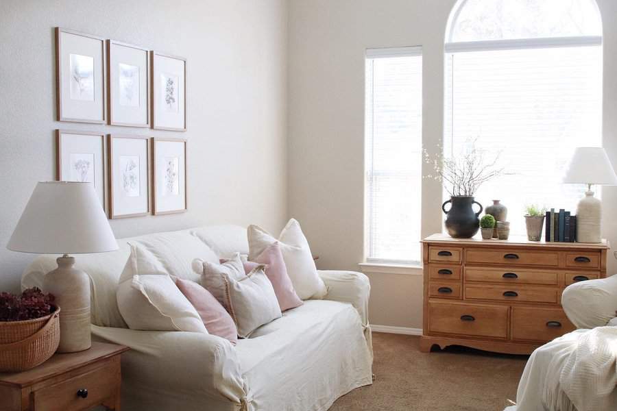 Airy living room with soft tones and natural light