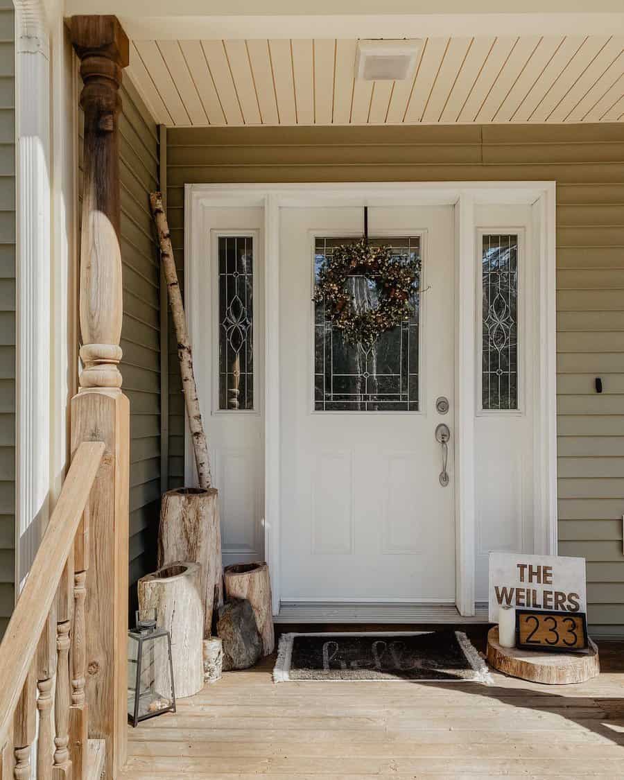 front porch door with decor