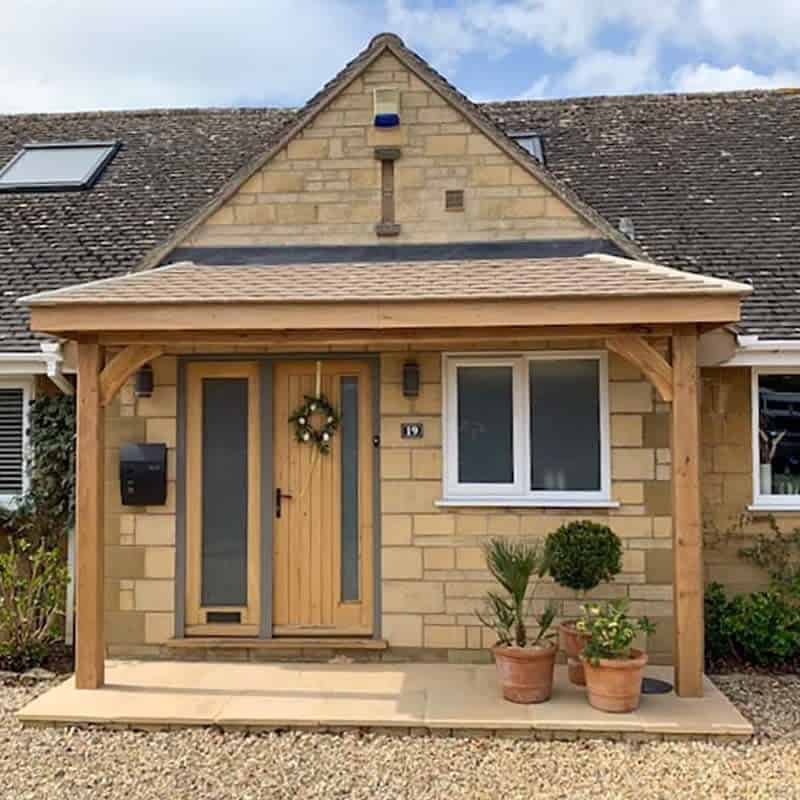 front porch door with decor