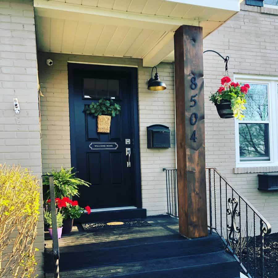 front porch door with decor