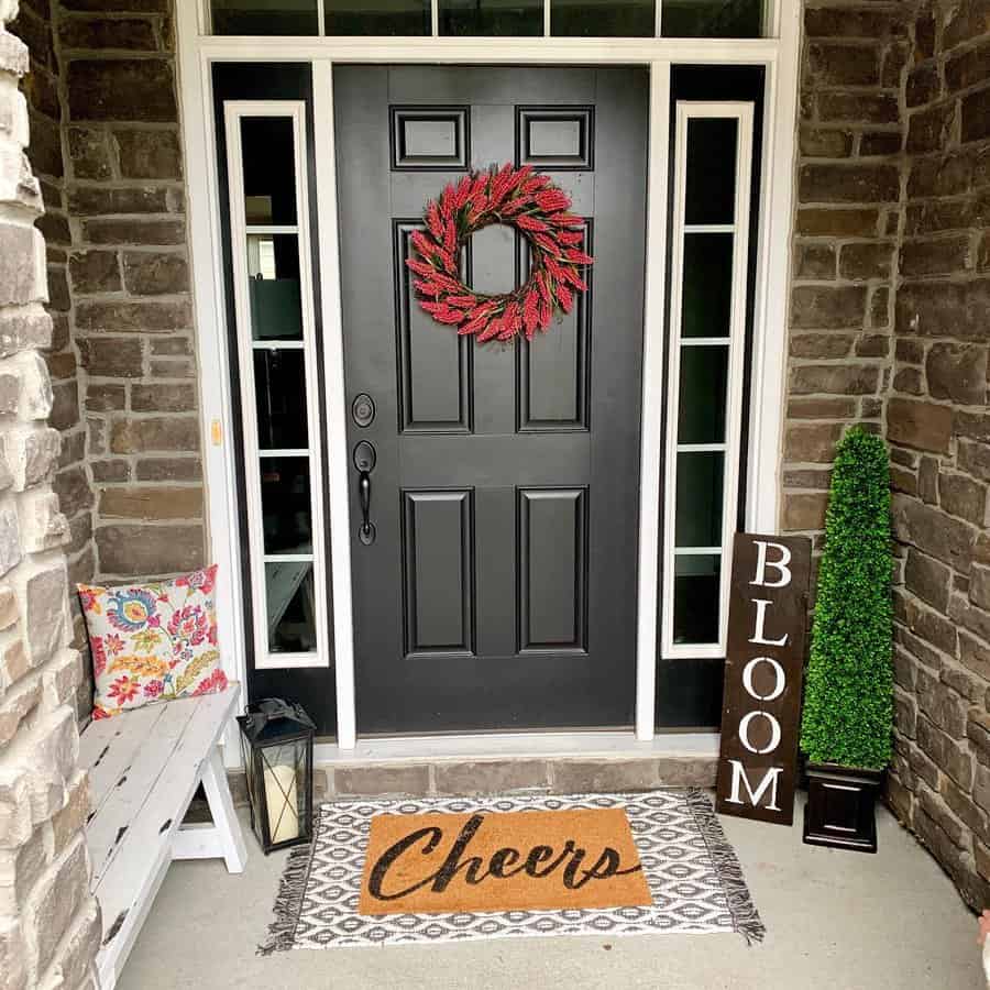 front porch door with decor