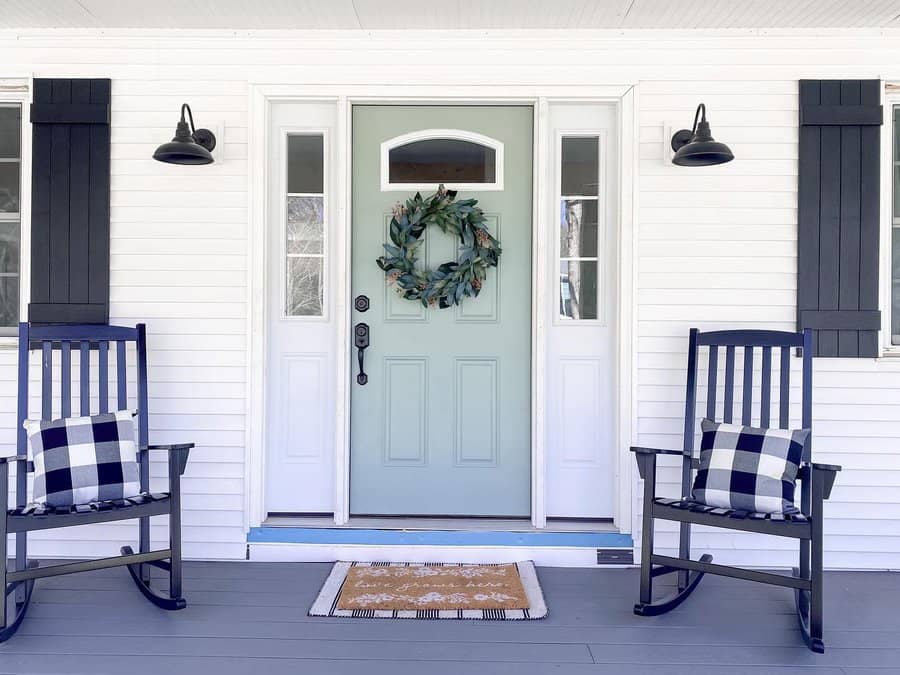 front porch door with decor