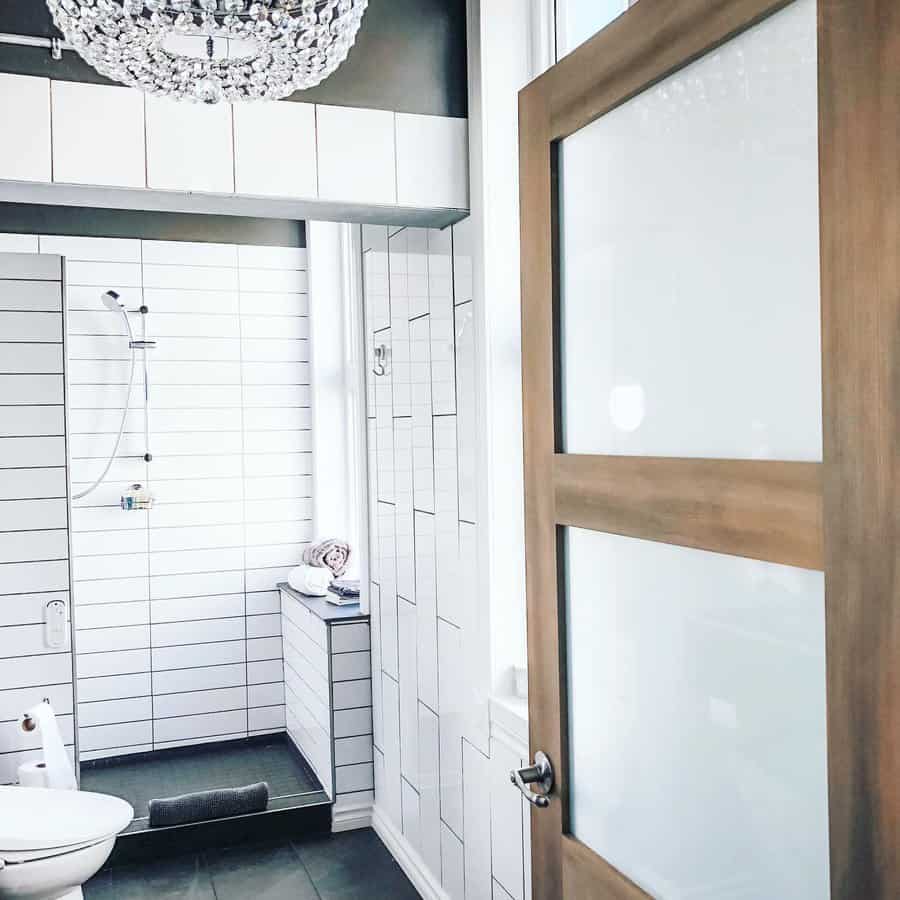 bathroom door with frosted glass