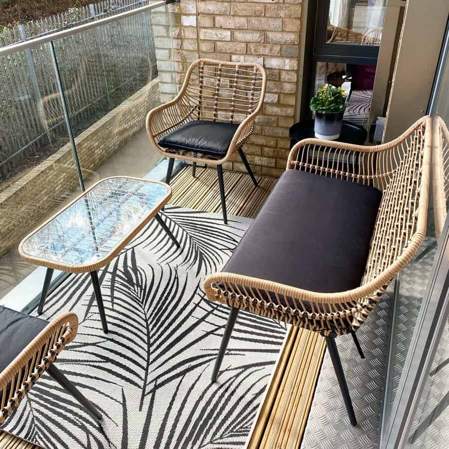 apartment balcony with cozy seating area