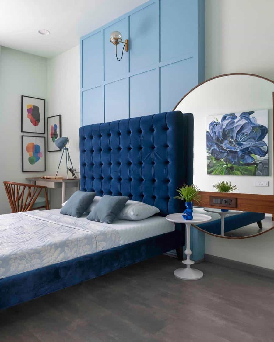 Blue bedroom with blue accent wall