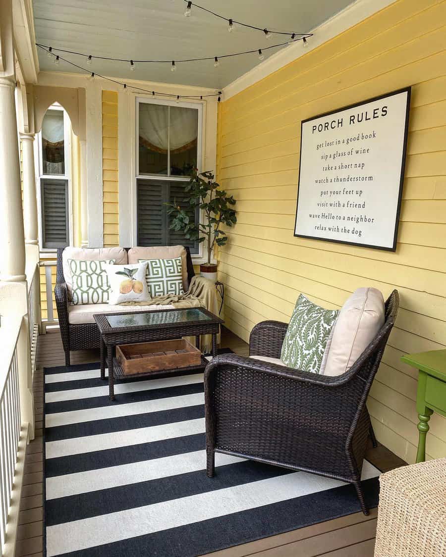 small porch with wicker furniture