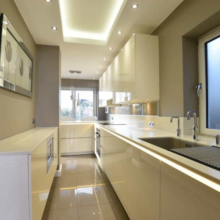 White kitchen with LED strip lighting