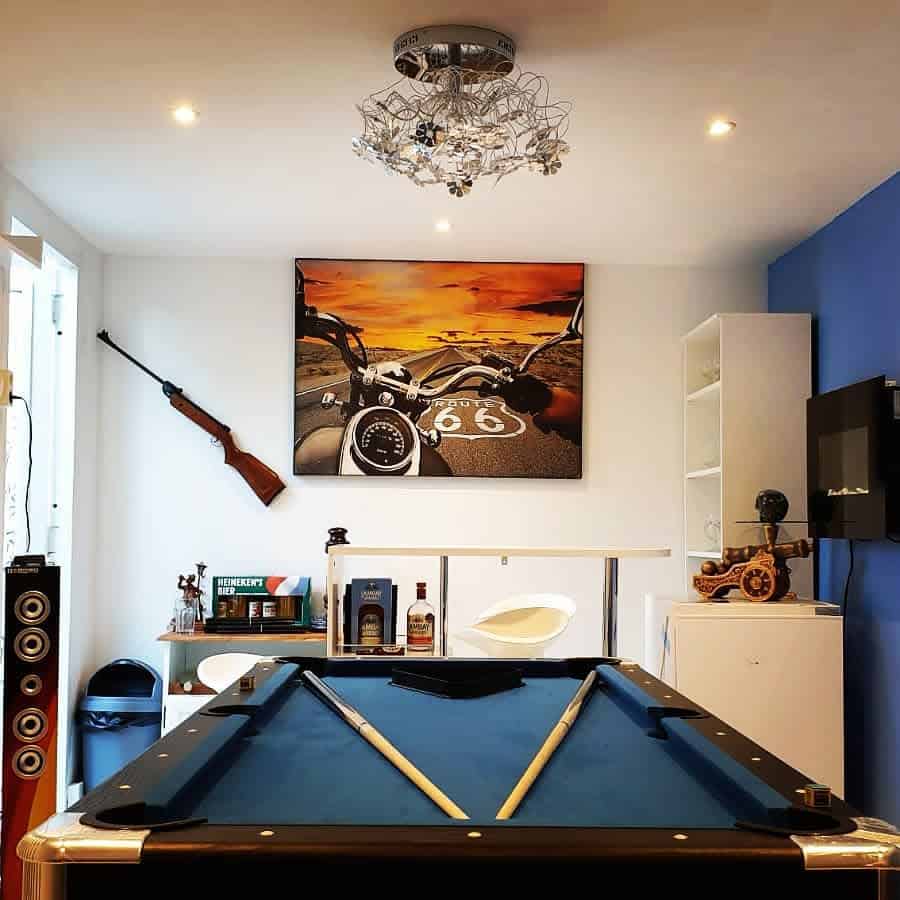 garage man cave with pool table
