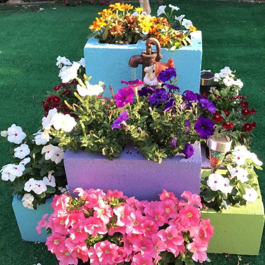 Cinder block containers for flowers