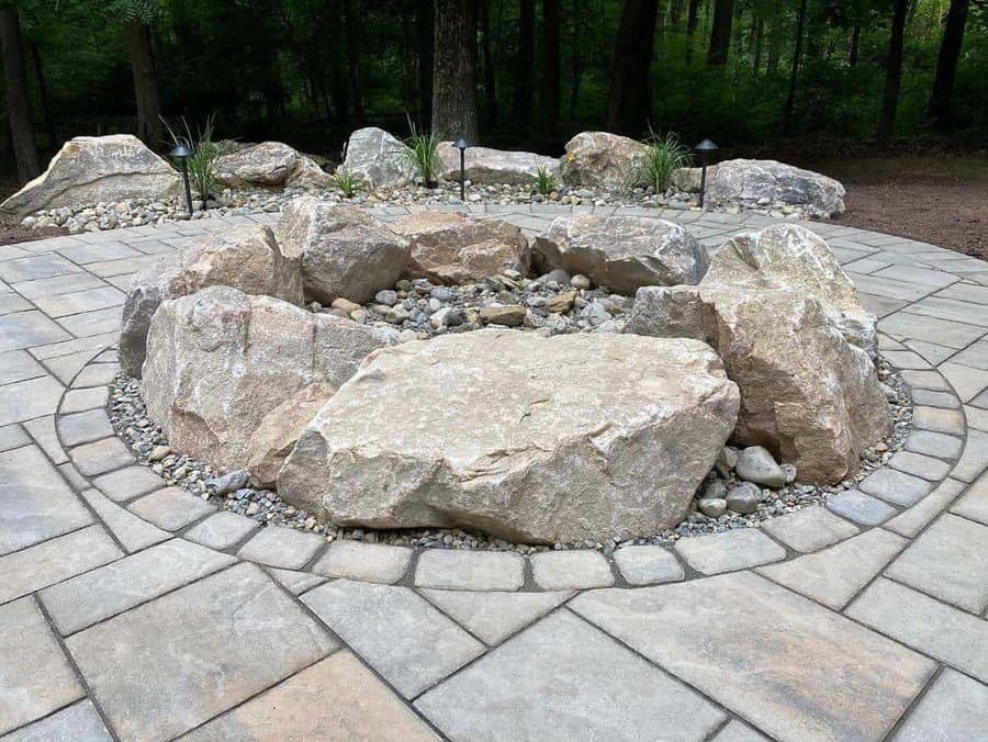 firepit made of big rocks and pebbles