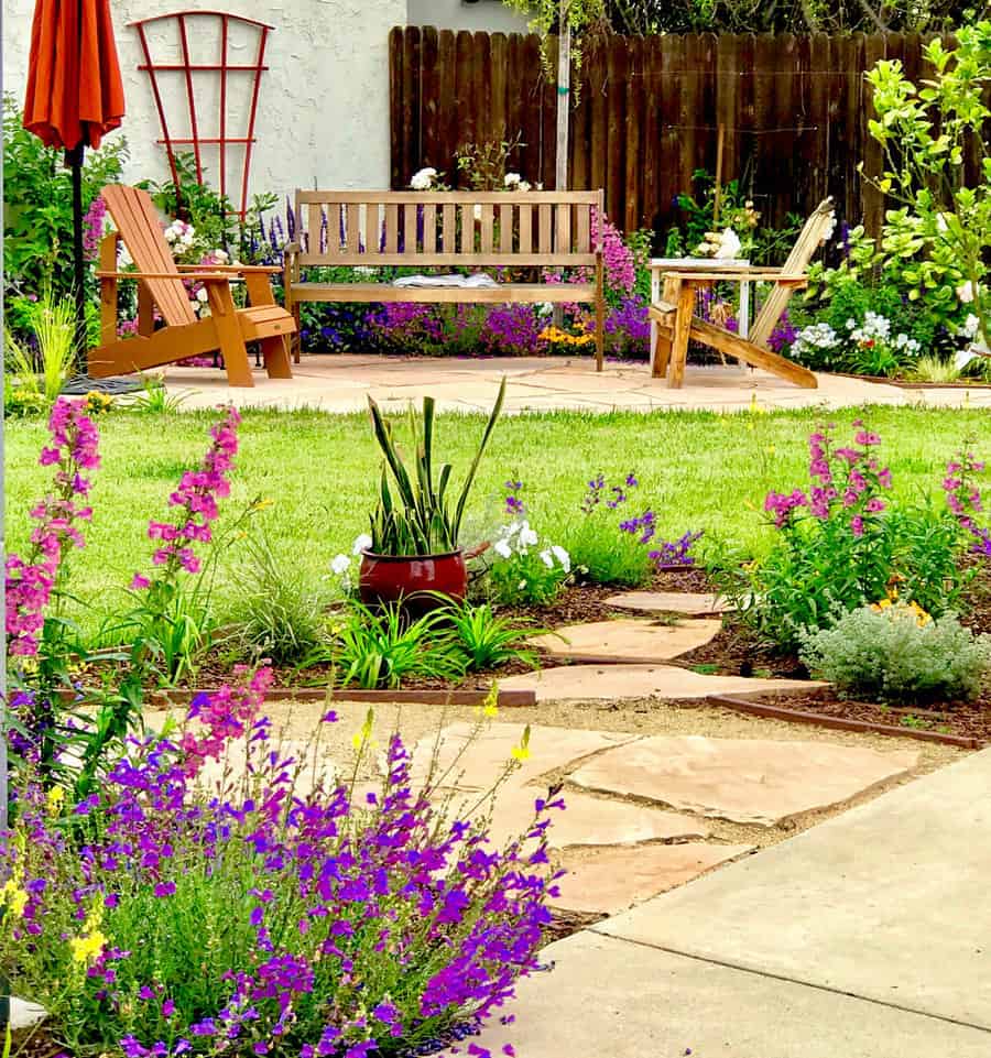 backyard landscaping with flagstone steps