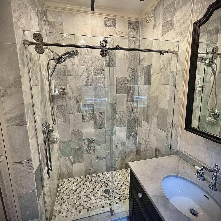 Grey marble bathroom shower 