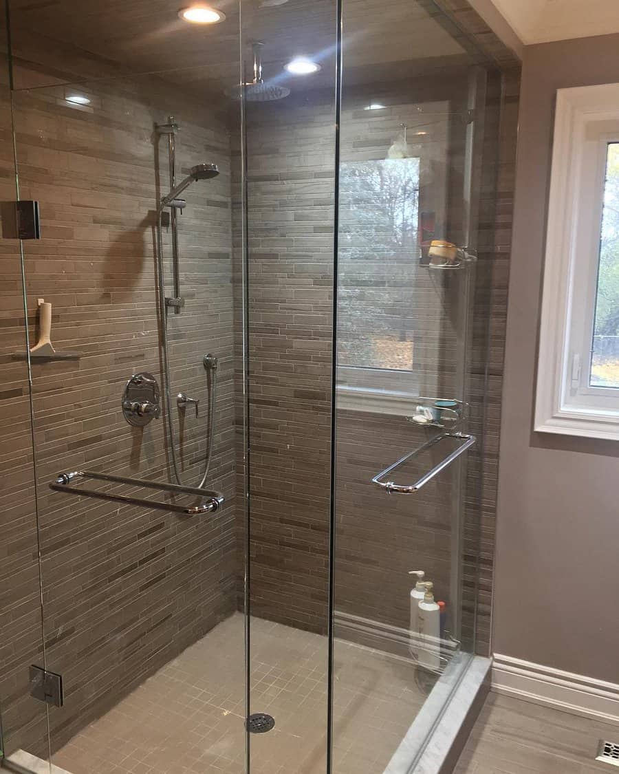 bathroom shower with frameless glass door