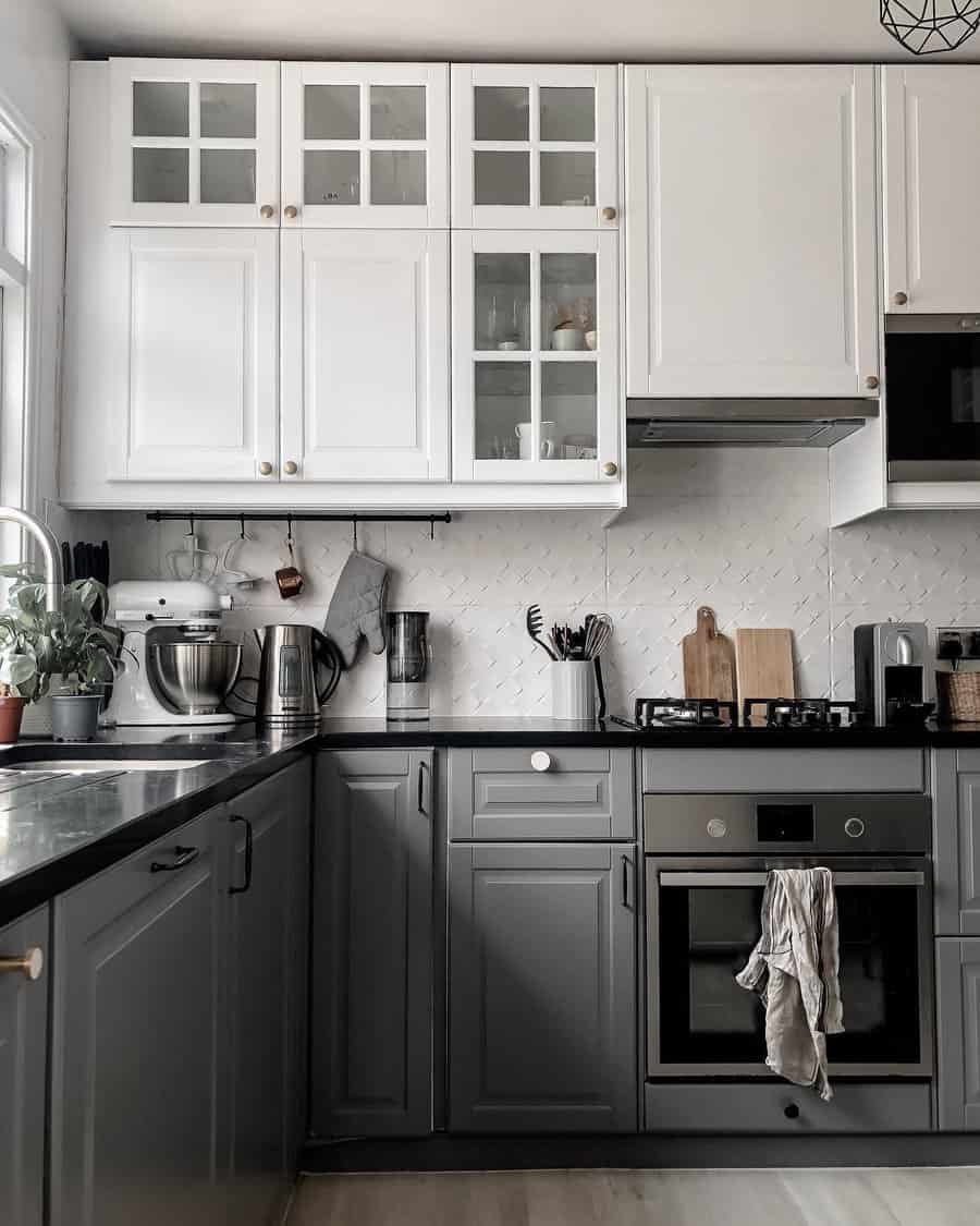 White kitchen cabinet with glass doors