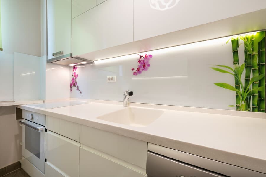 Elegant glass kitchen backsplash