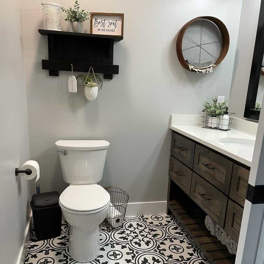 Half bathroom with decorative tiles