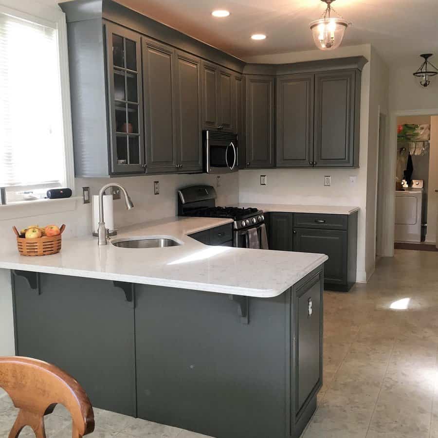 Dark gray kitchen cabinet