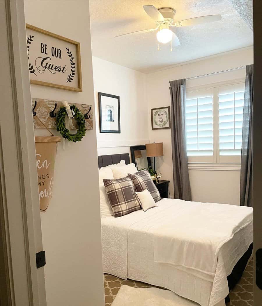 Inviting guest room with welcoming sign and decor