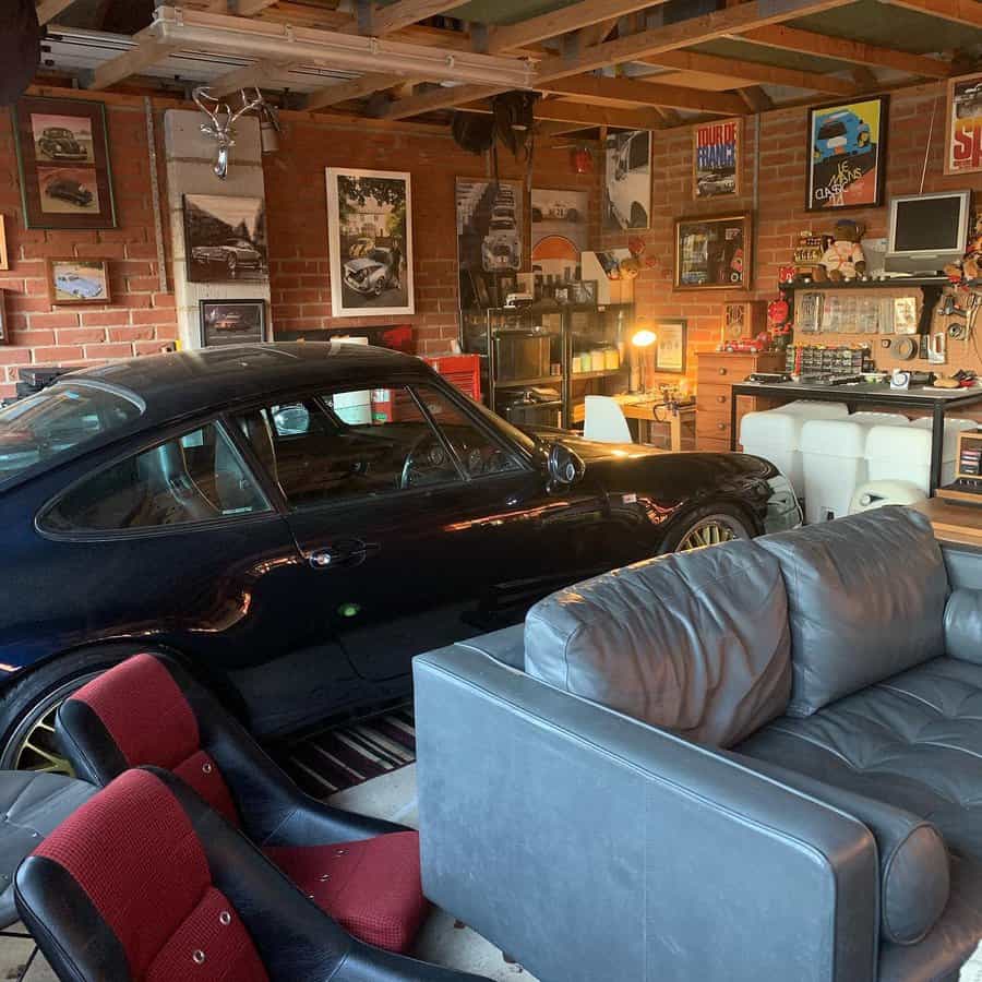 garage man cave with a work desk
