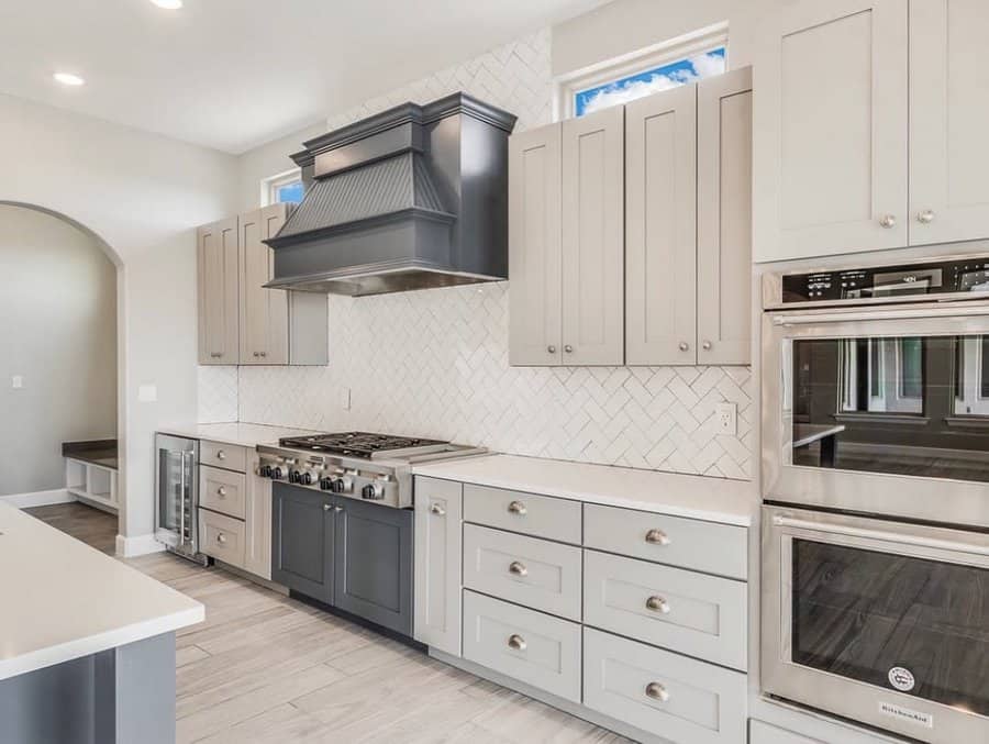 Light neutral grey kitchen cabinets