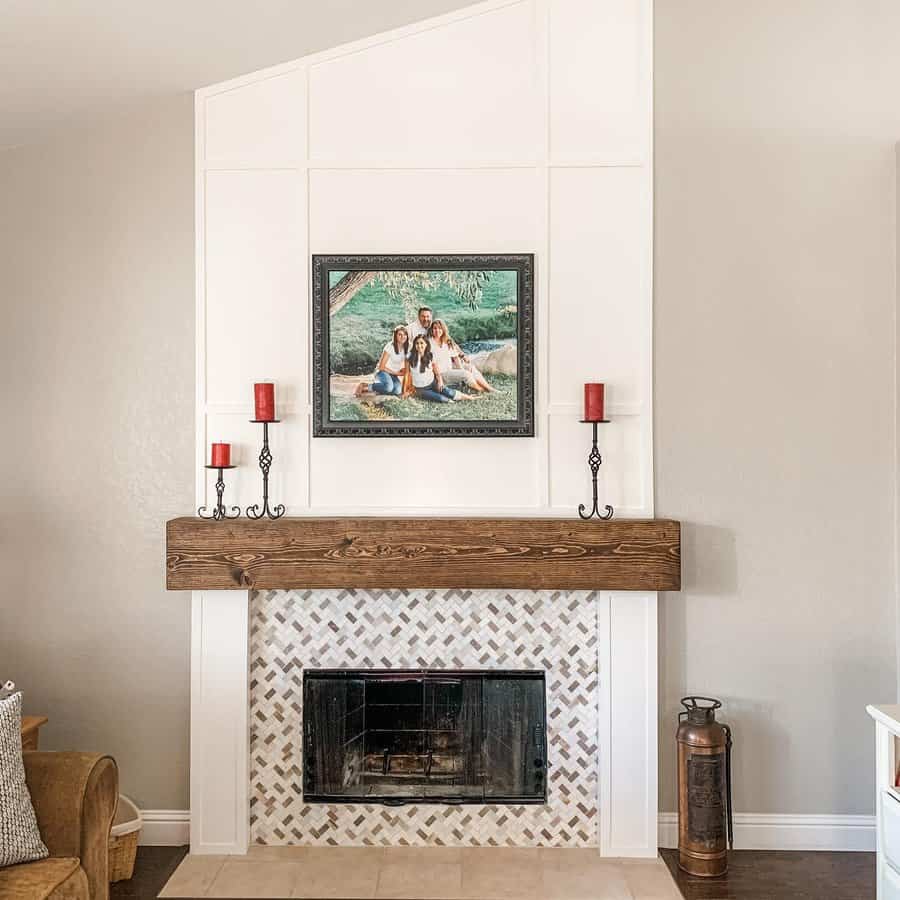 Herringbone fireplace surround