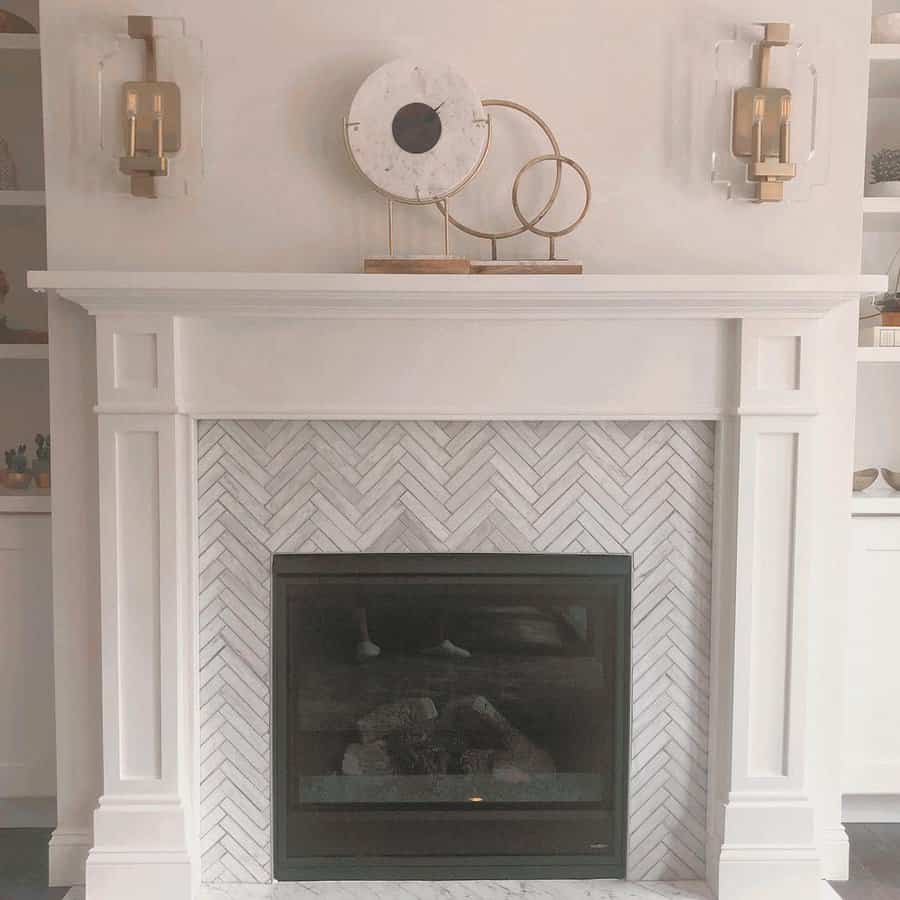 Herringbone fireplace surround