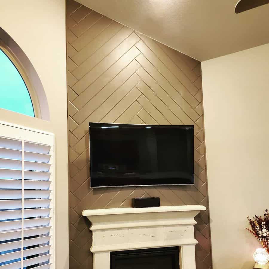 Herringbone fireplace wall