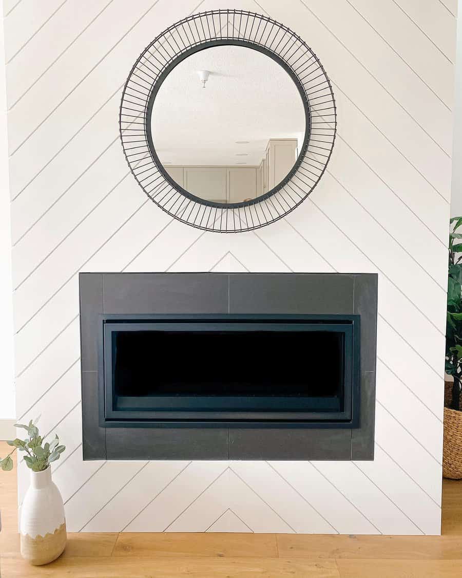 Herringbone fireplace wall