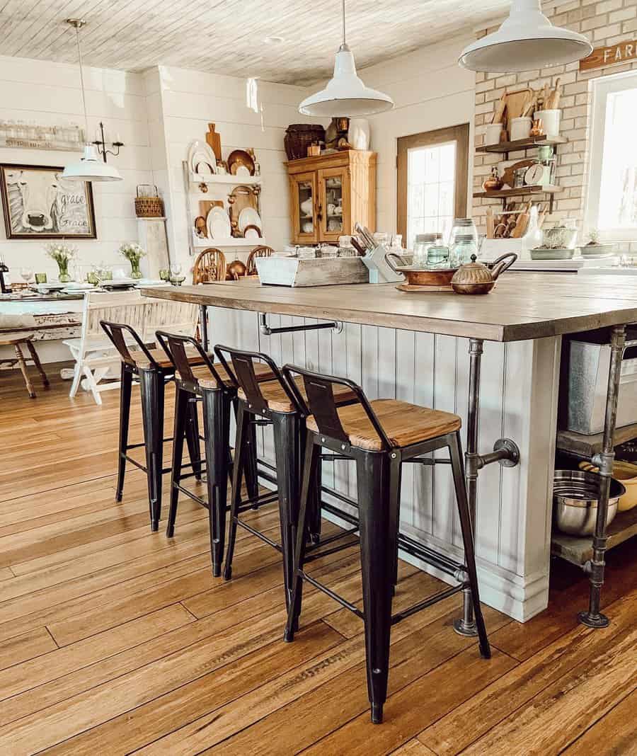 Farmhouse kitchen with distressed furniture