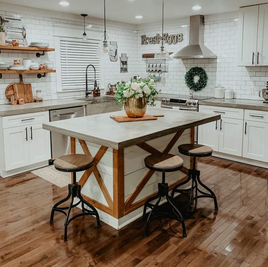 farmhouse kitchen with concrete countertops