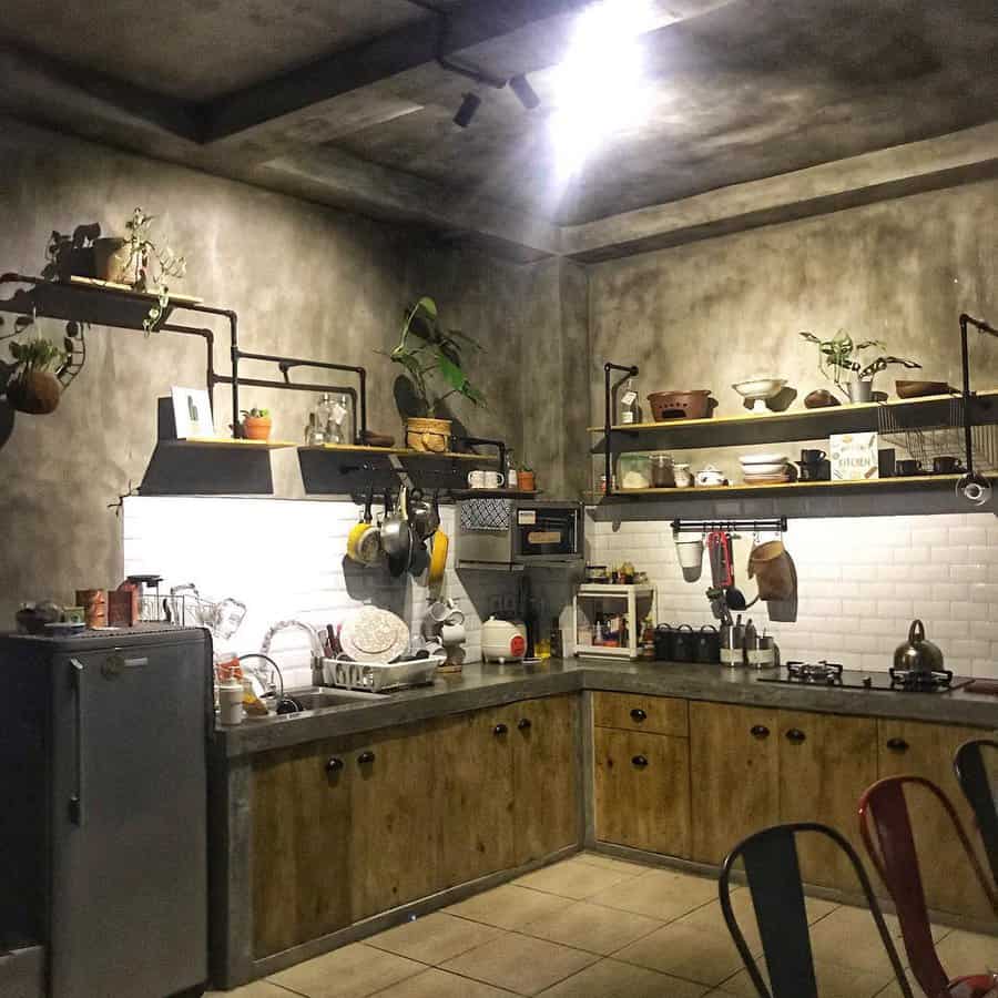 rustic kitchen with black fixtures