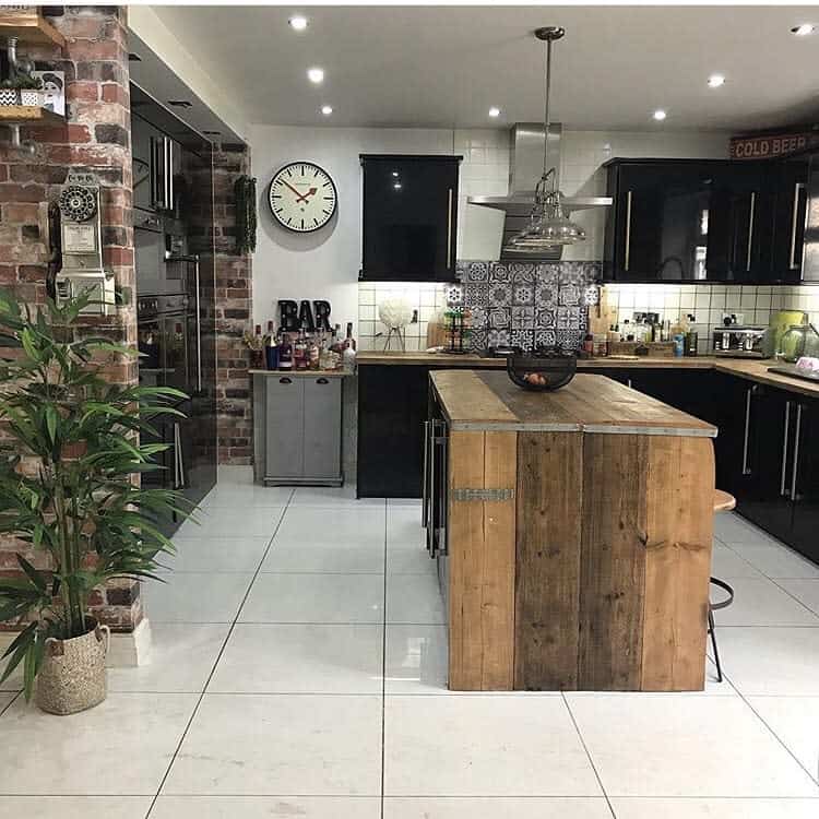 kitchen with rustic kitchen island