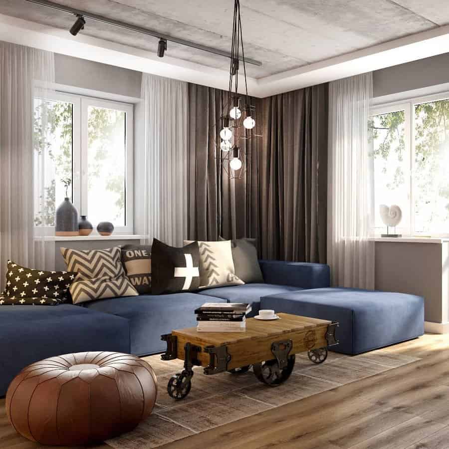 Stylish living room with industrial elements and plush seating