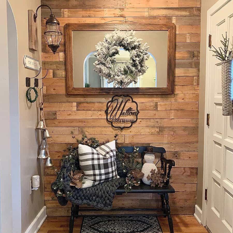 wood pallet wall with wall art