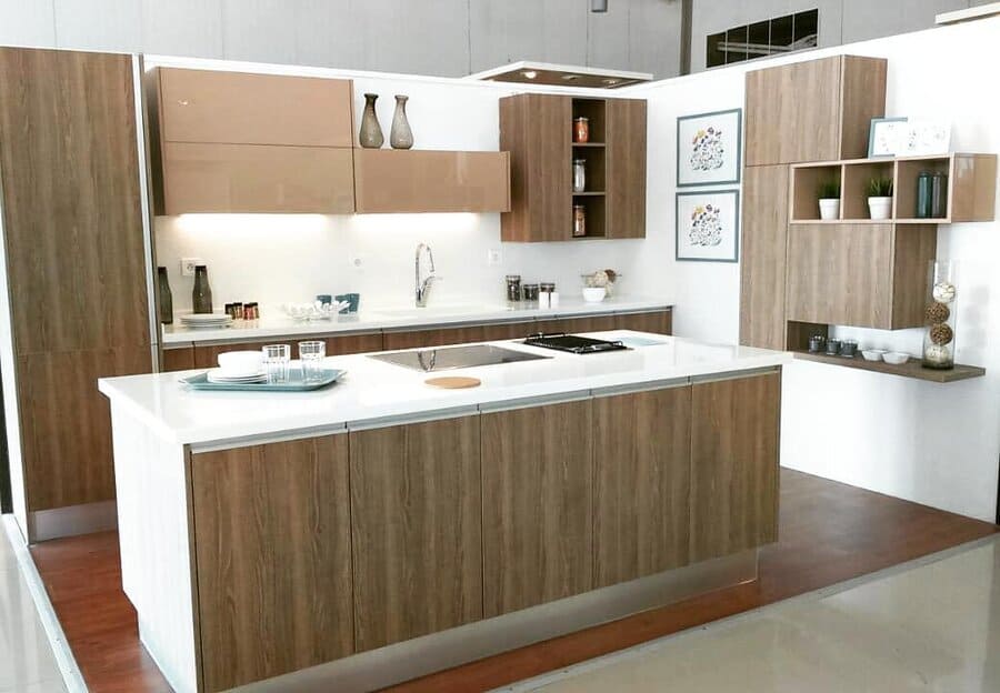 Modern kitchen with handleless cabinets 