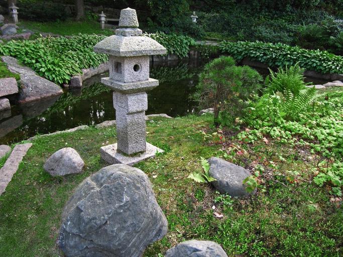 pond with Japanese lantern