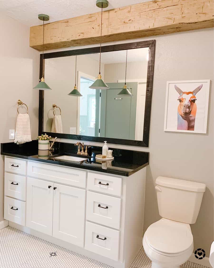 Wall mounted animal art in bathroom