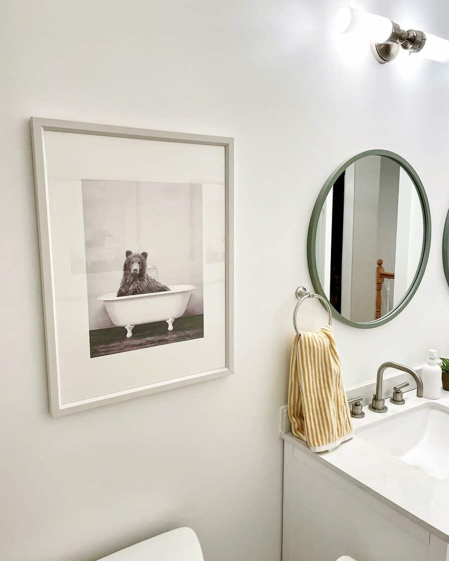 wall-mounted animal art in bathroom