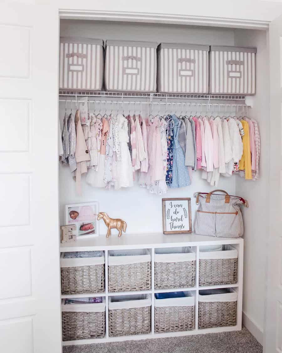 Small closet with basket organizers 