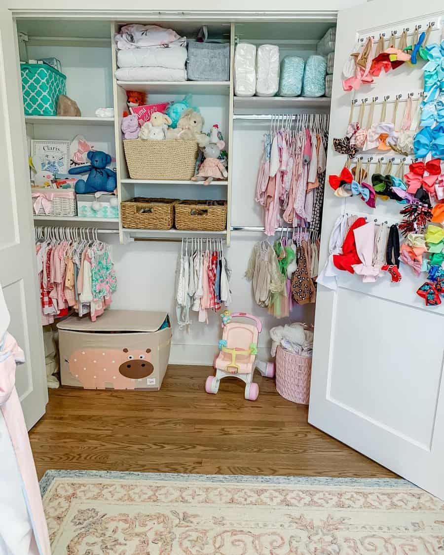 Kids small closet with toy boxes