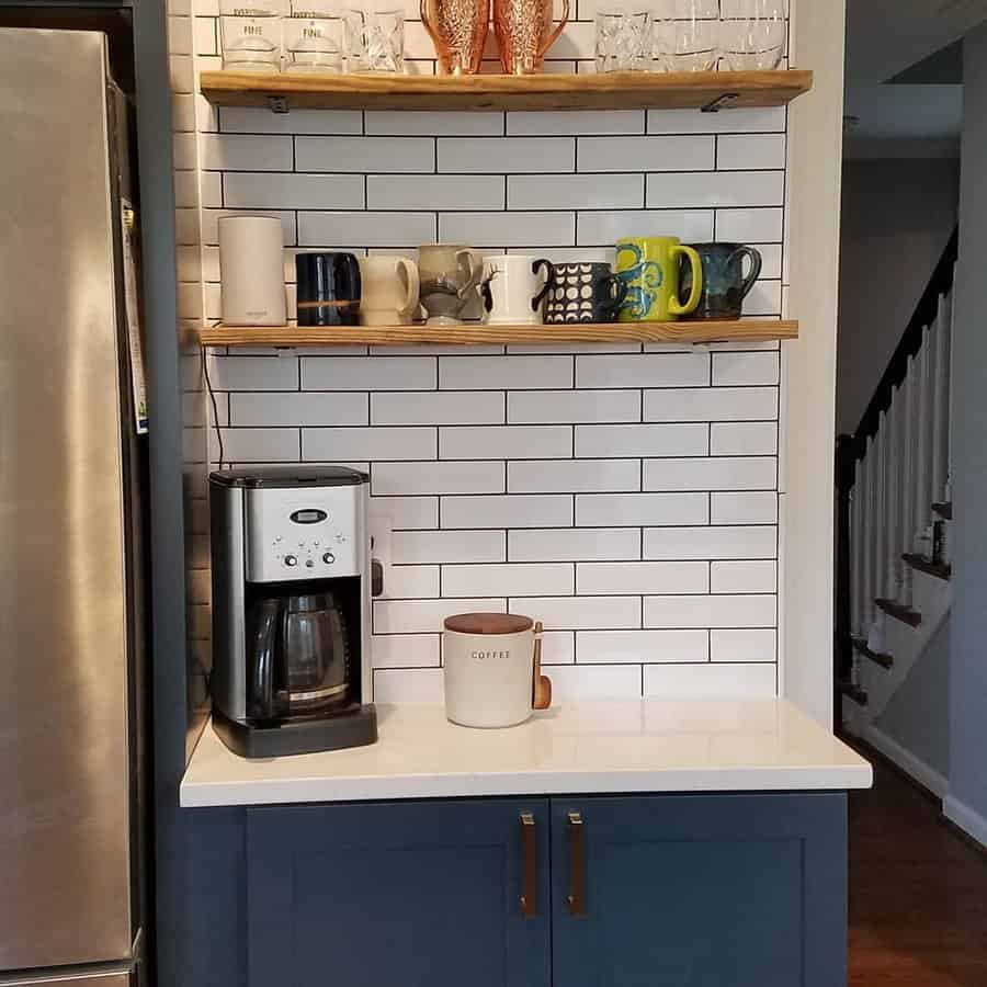 coffee bar with floating shelf