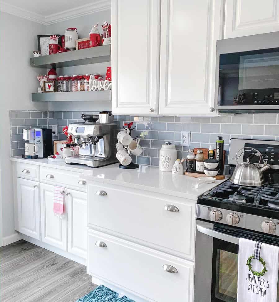 kitchen coffee station with holiday decor