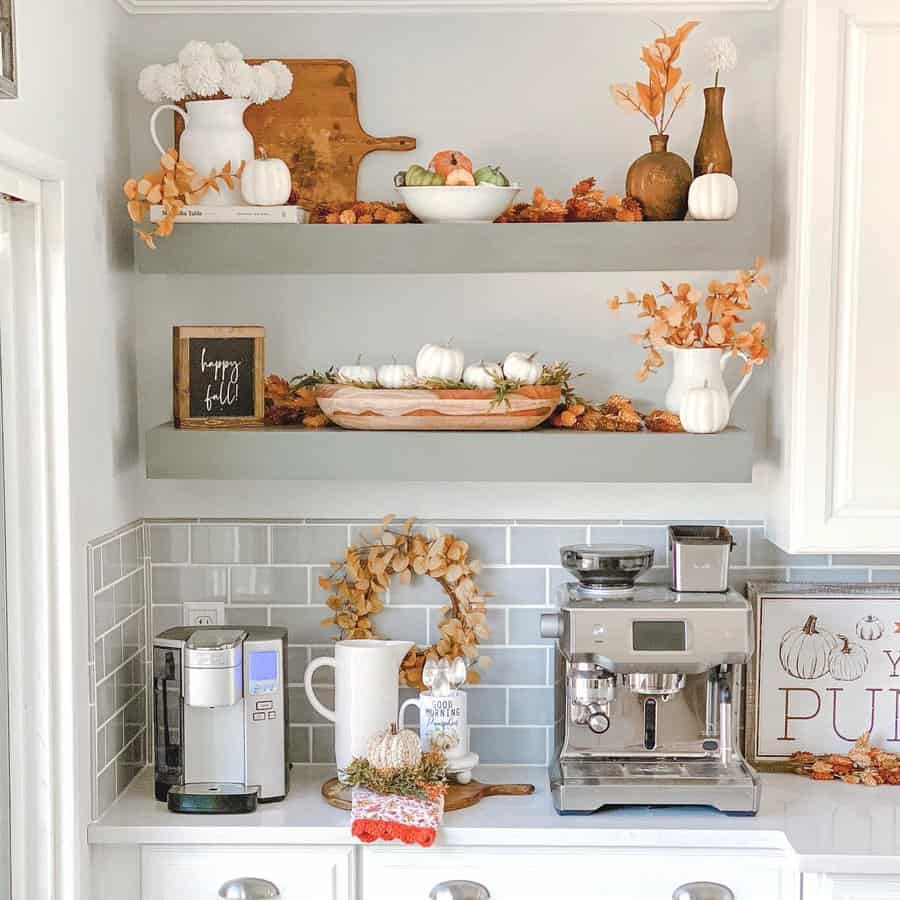 kitchen coffee station with fall decor