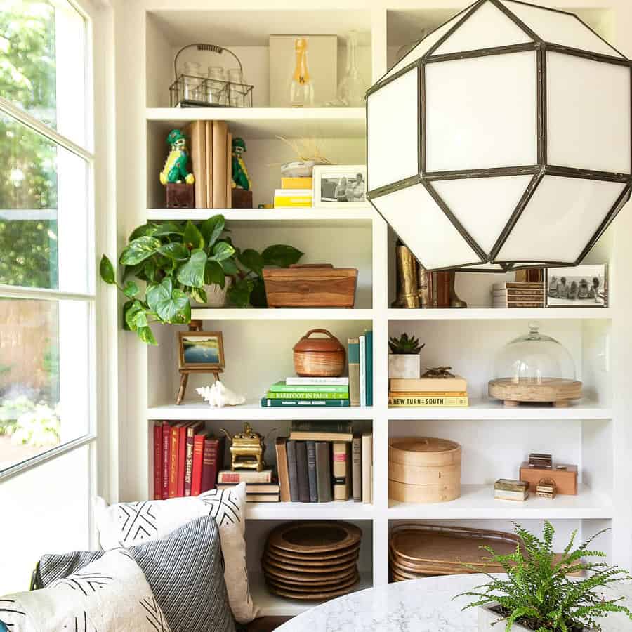 window seat with styling shelves