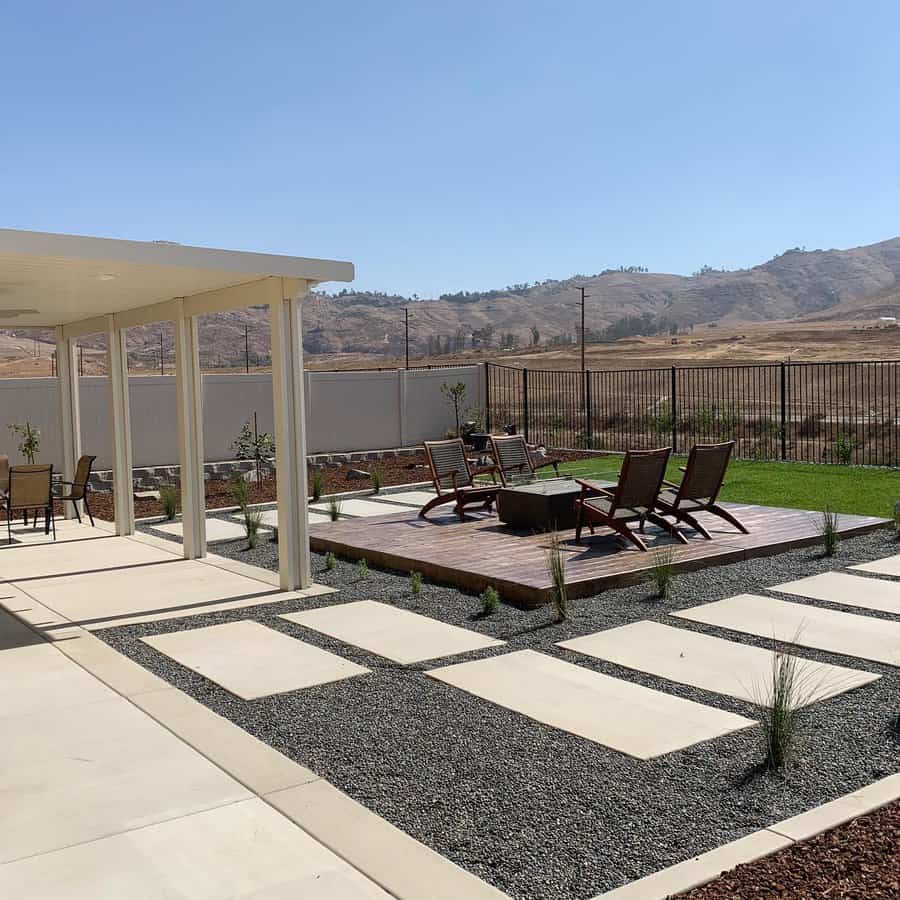 Modern patio with pergola and desert view