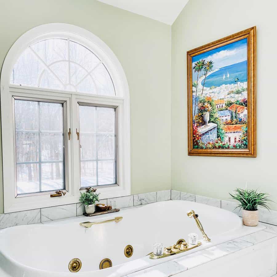 large artwork painting in bathroom