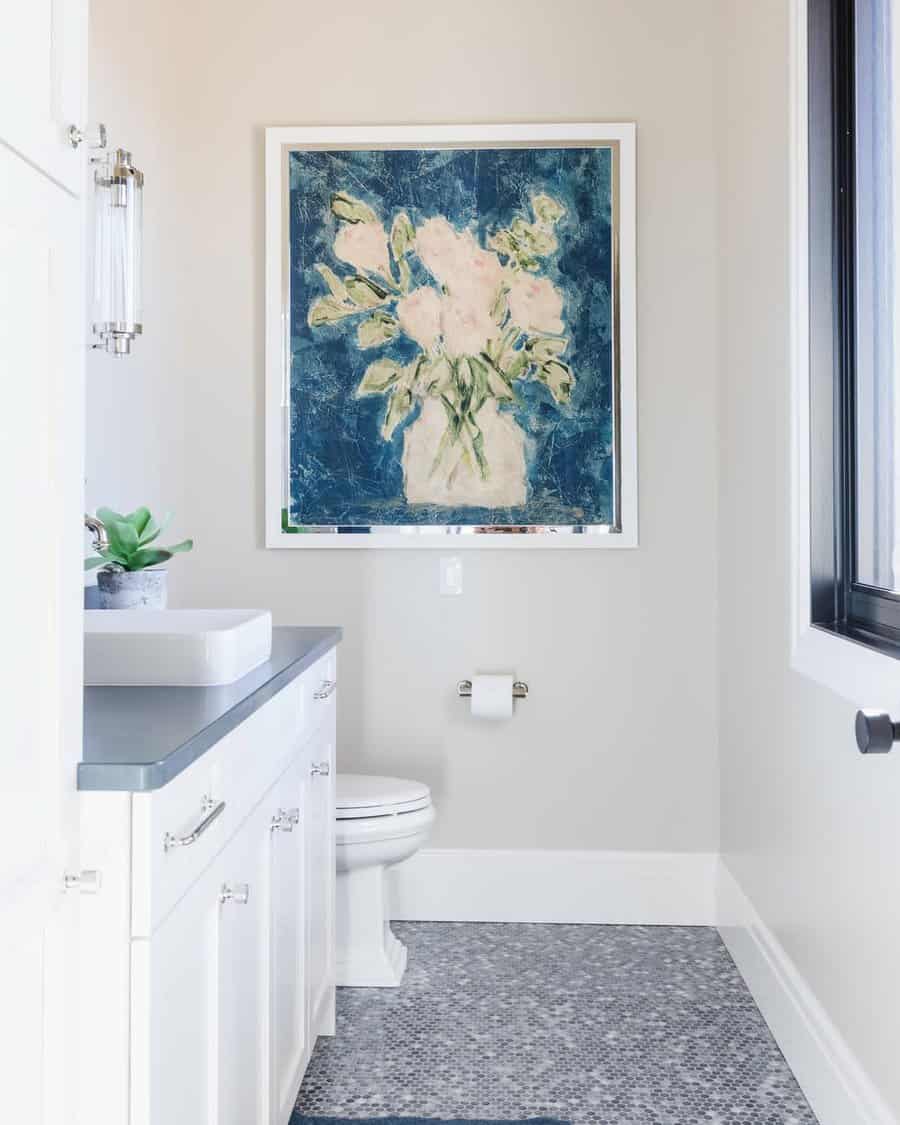 large artwork painting in bathroom